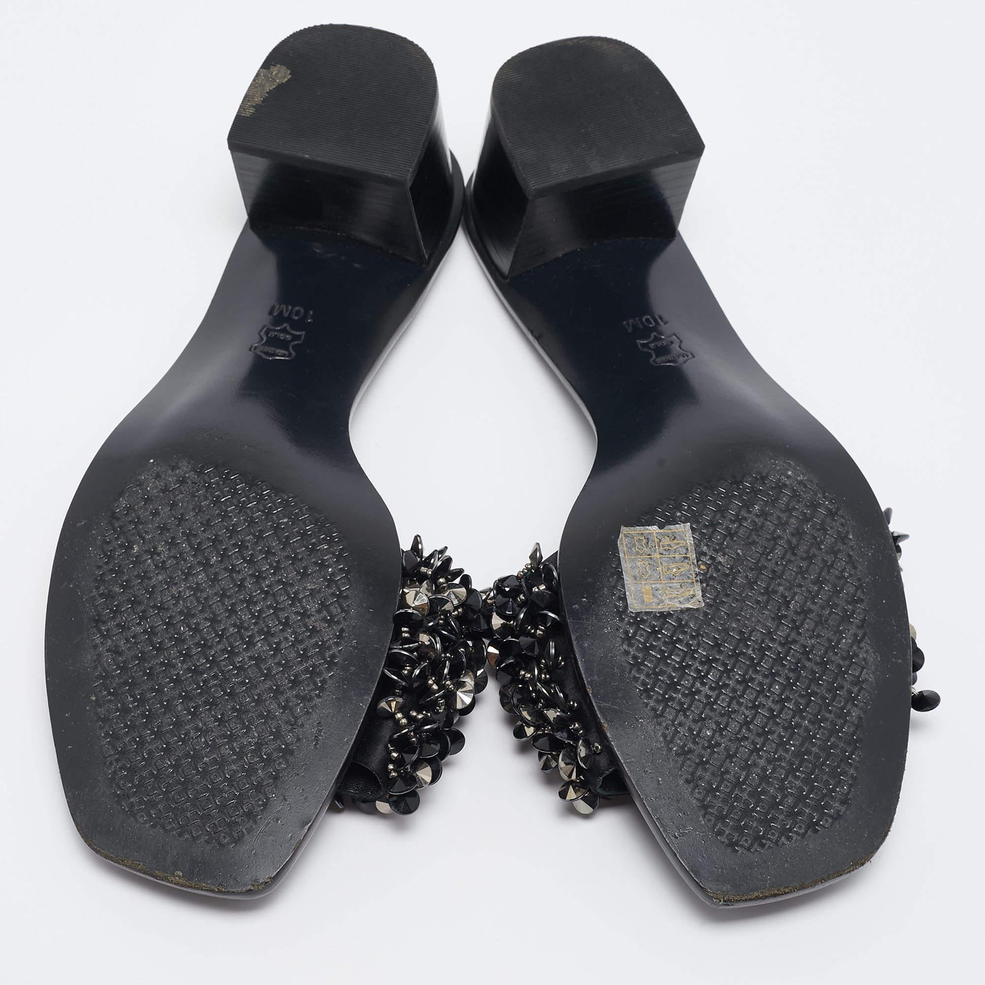 Tory Burch Satin noir Logan Embellished Slide Sandals Size 40.5 en vente 1