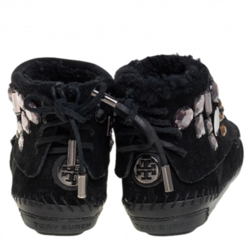 Tory Burch Black Suede Embellished Booties Size 36 For Sale 1