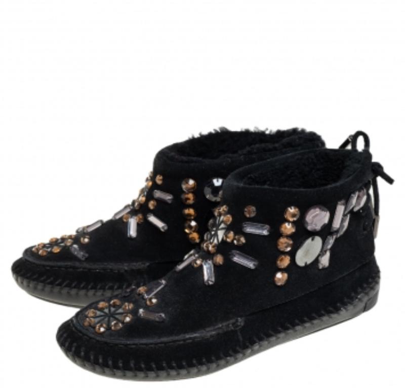 Tory Burch Black Suede Embellished Booties Size 36 For Sale 2