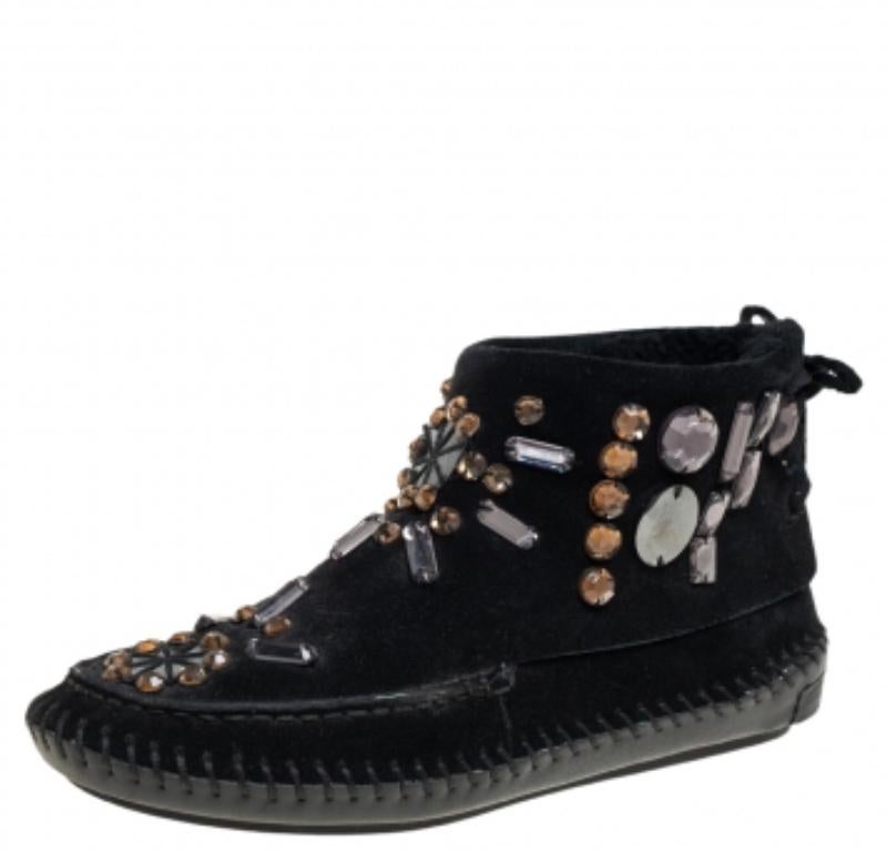 Tory Burch Black Suede Embellished Booties Size 36 For Sale 3