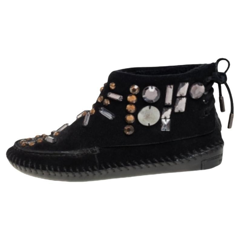Tory Burch Black Suede Embellished Booties Size 36 For Sale
