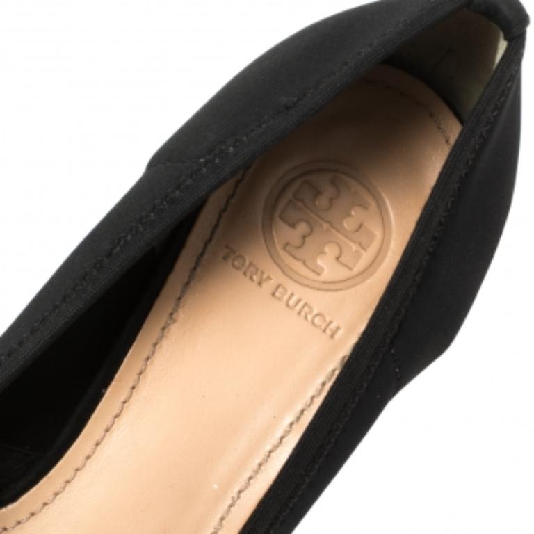 Tory Burch Black Suede Leather Cap Toe Wedge Heel Pumps Size 36.5 For Sale 1
