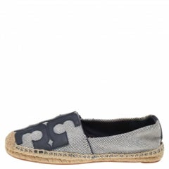Tory Burch Alpargatas Lonnie Lona y Piel Blanco/Negro Logotipo Talla 37