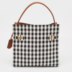 Tory Burch Schwarz/Weiß karierte Lee Radziwill Top Handle Bag aus Segeltuch