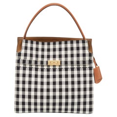 Tory Burch Black/White Checkered Canvas Lee Radziwill Top Handle Bag