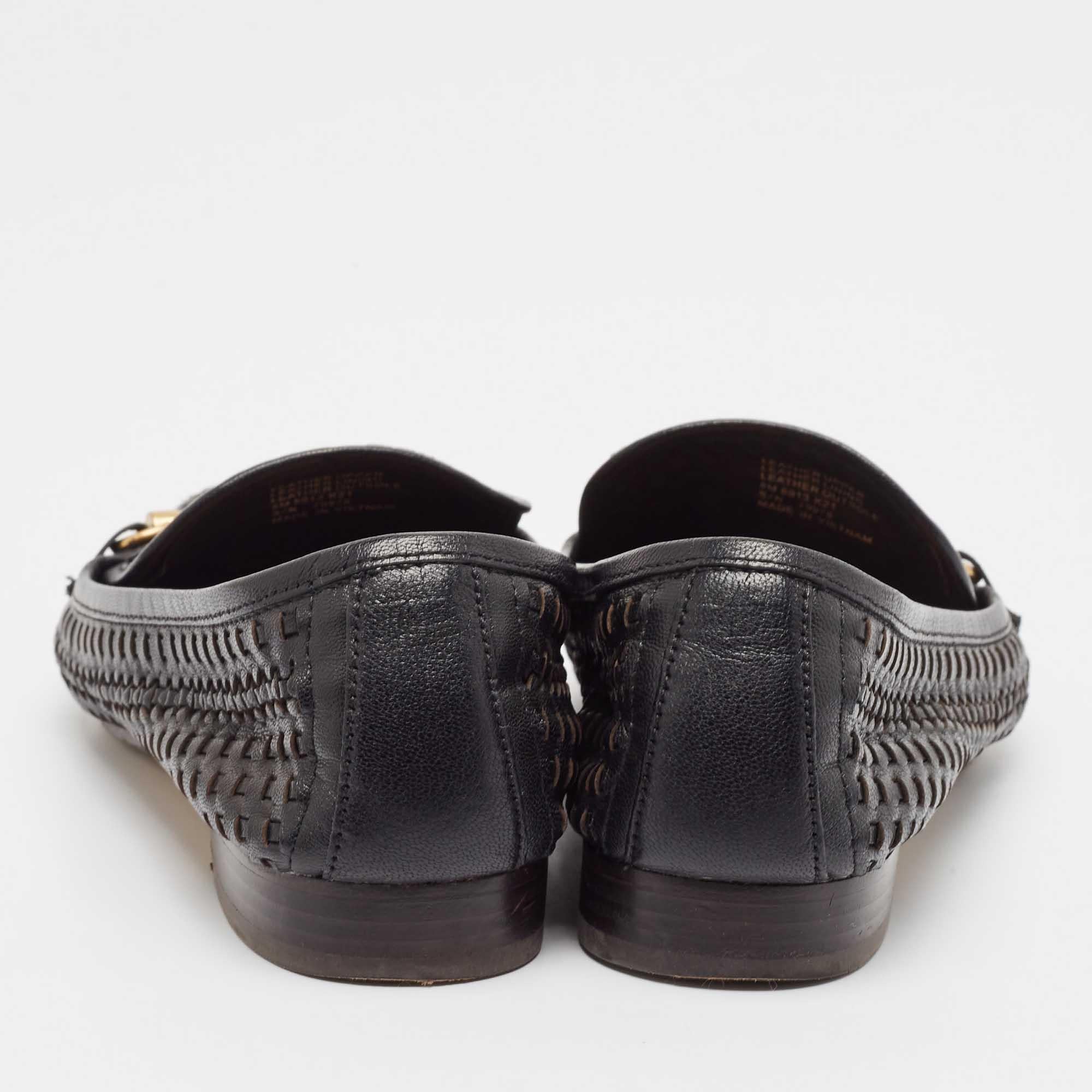 Tory Burch Black Woven Leather Jessa Loafers Size 38.5 1