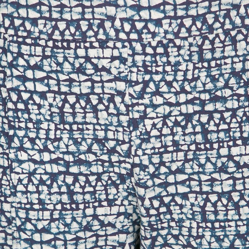 Tory Burch Blue and White Peninsula Tribal Tonal Print Pants XL In New Condition In Dubai, Al Qouz 2