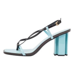 Tory Burch Blue/Black Leather T Stamp Sandals Size 39