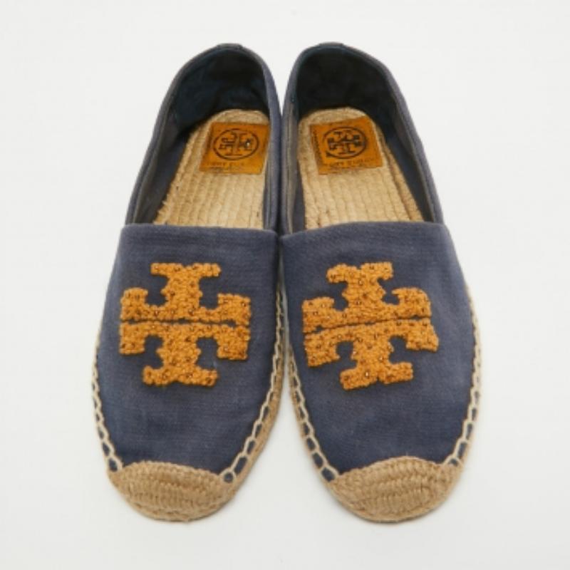 Nero Tory Burch Blu Canvas A. Weston Appartamenti Misura 37,5 in vendita