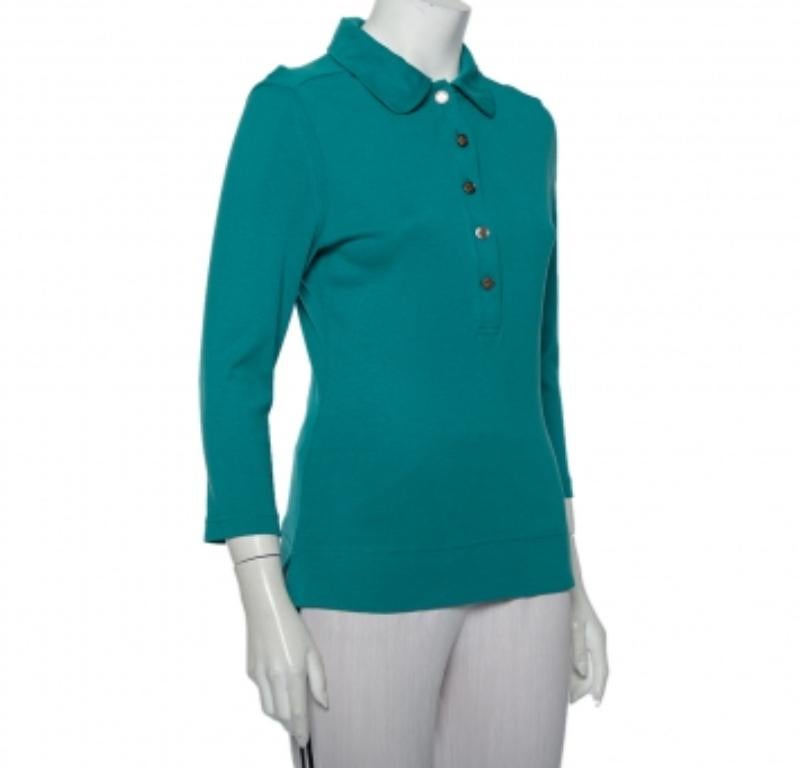 Polo de punto de algodón azul Tory Burch M 1