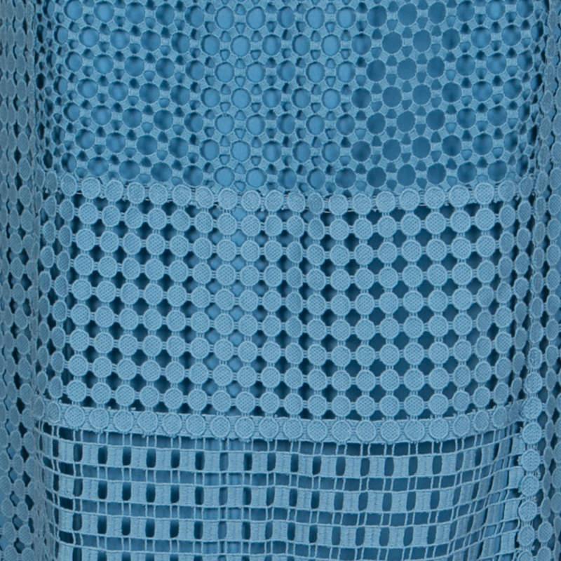 Tory Burch Blue Crescent Guipure Lace Slit Detail Maxi Skirt S For Sale 1