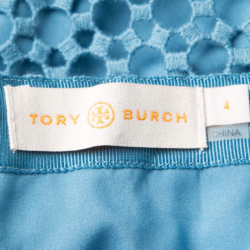 Tory Burch Blue Crescent Guipure Lace Slit Detail Maxi Skirt S For Sale 2