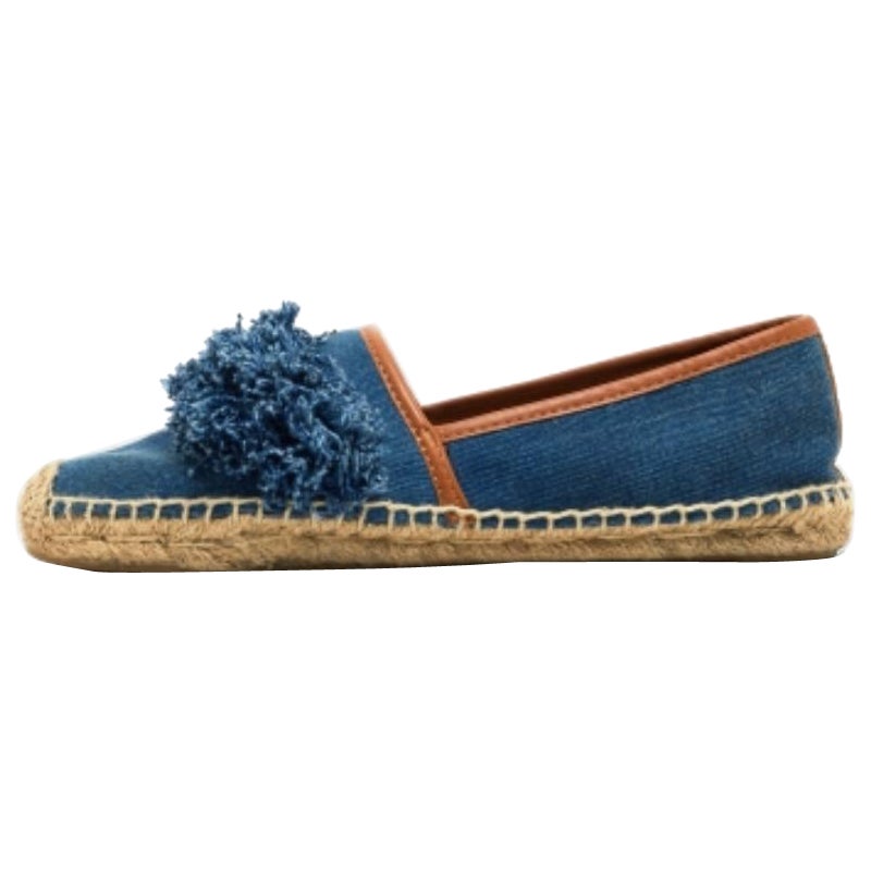 Tory Burch Blu Denim Shaw Espadrille Flats Taglia 38