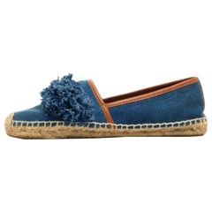 Tory Burch Blu Denim Shaw Espadrille Flats Taglia 38