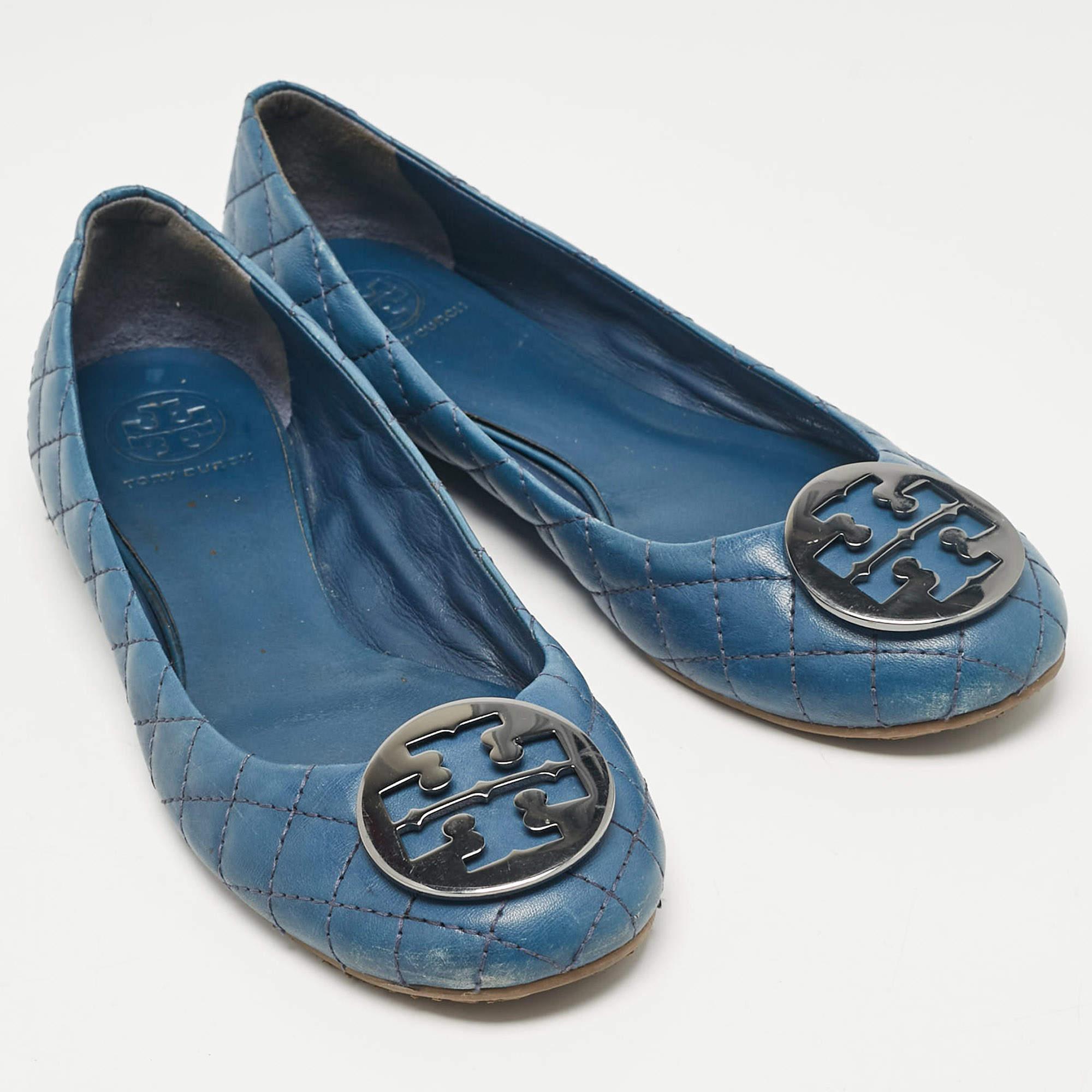 Women's Tory Burch Blue Leather Ballet Flats Size 40 For Sale