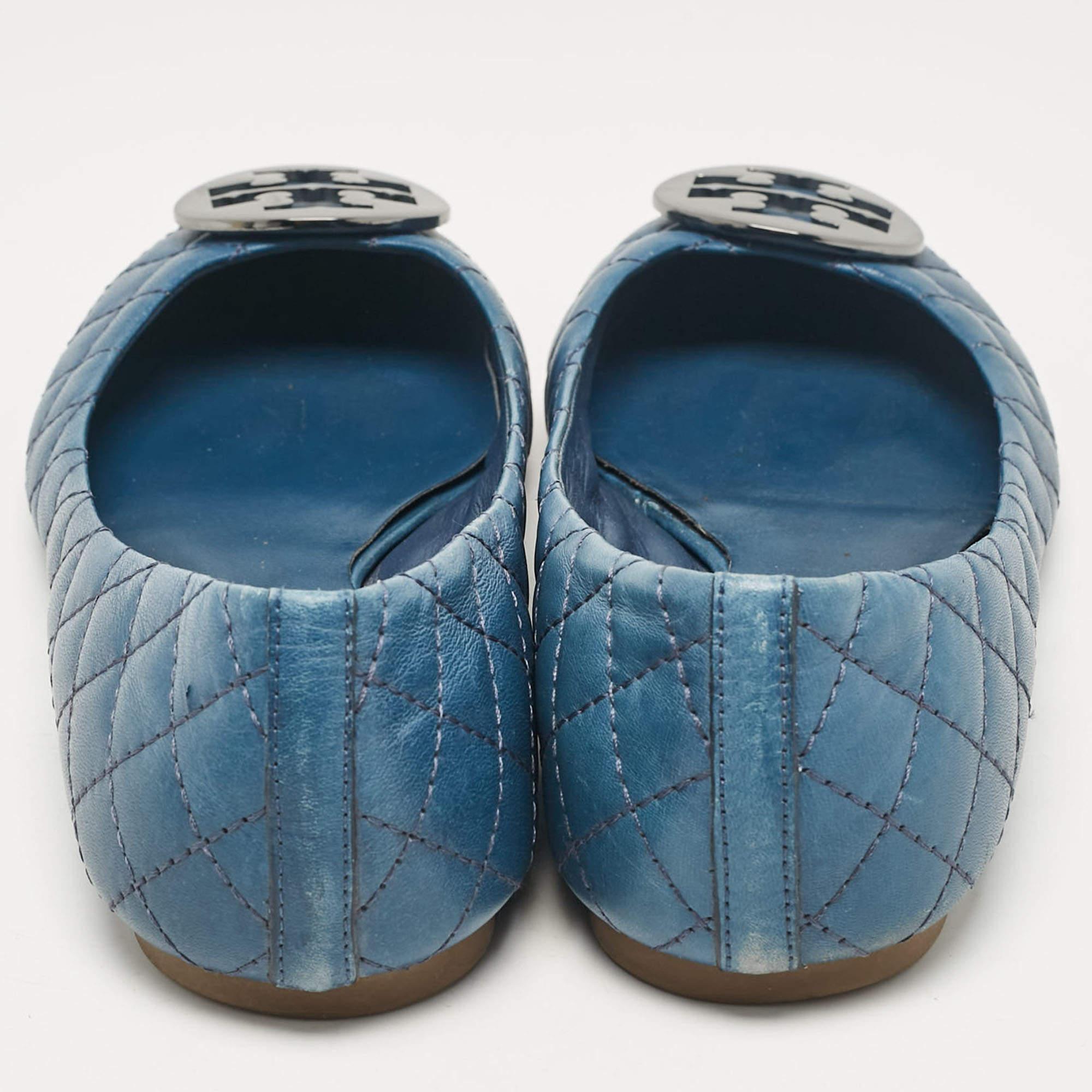 Tory Burch Blue Leather Ballet Flats Size 40 For Sale 1