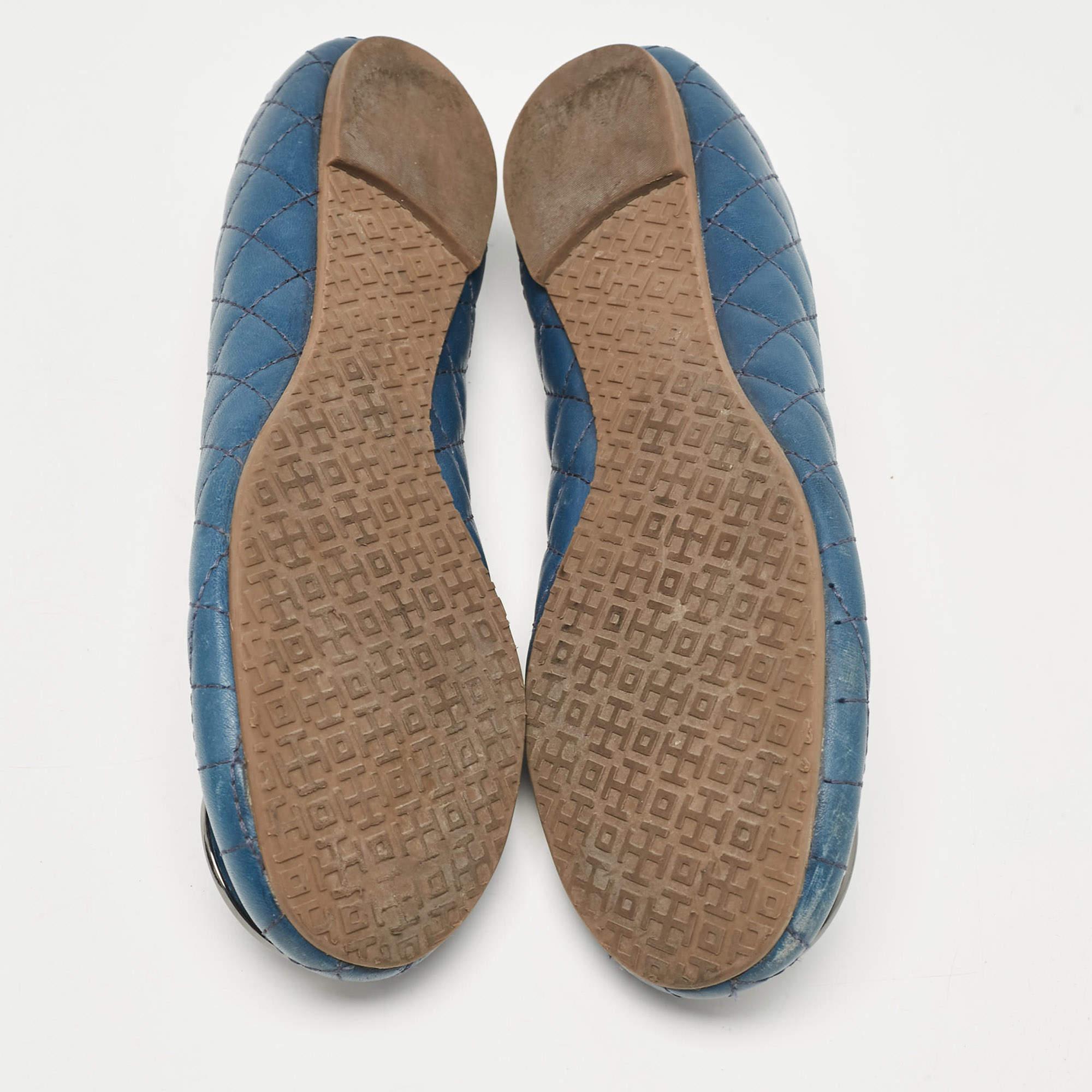 Tory Burch Blue Leather Ballet Flats Size 40 For Sale 2