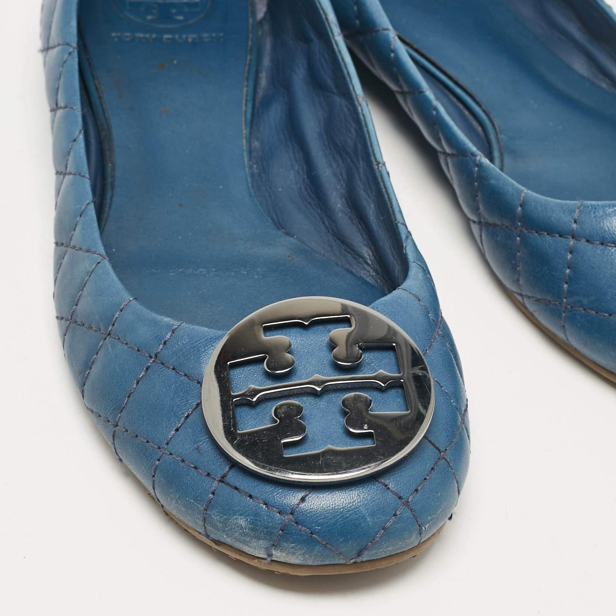 Tory Burch Blue Leather Ballet Flats Size 40 For Sale 4