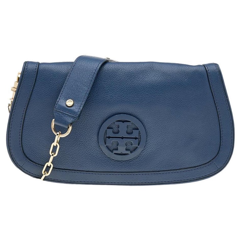 Tory Burch Blue Leather Britten Shoulder Bag For Sale at 1stDibs