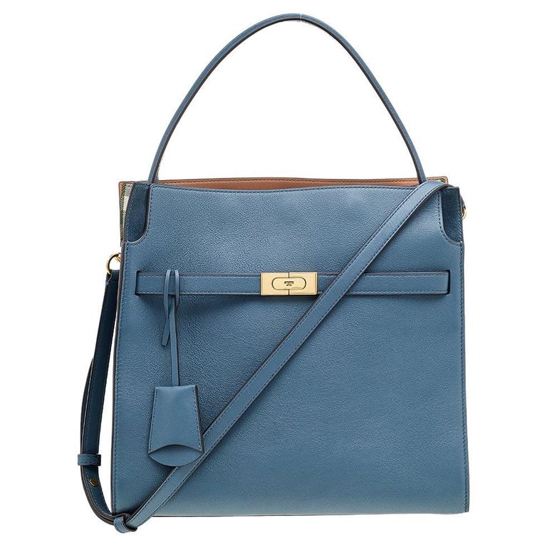 Tory Burch Blue Leather Lee Radziwill Top Handle Bag For Sale at 1stDibs