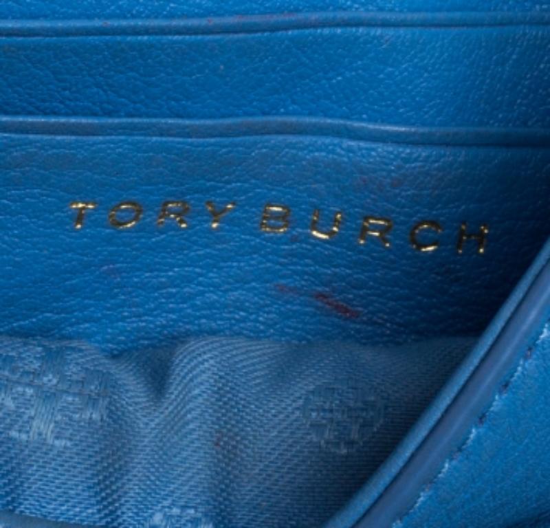 Women's Tory Burch Blue Leather Mini Marion Shrunken Shoulder Bag For Sale