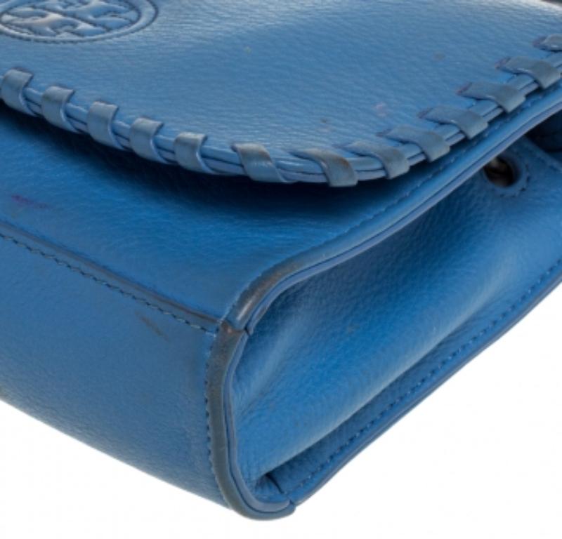 Tory Burch Blue Leather Mini Marion Shrunken Shoulder Bag For Sale 5