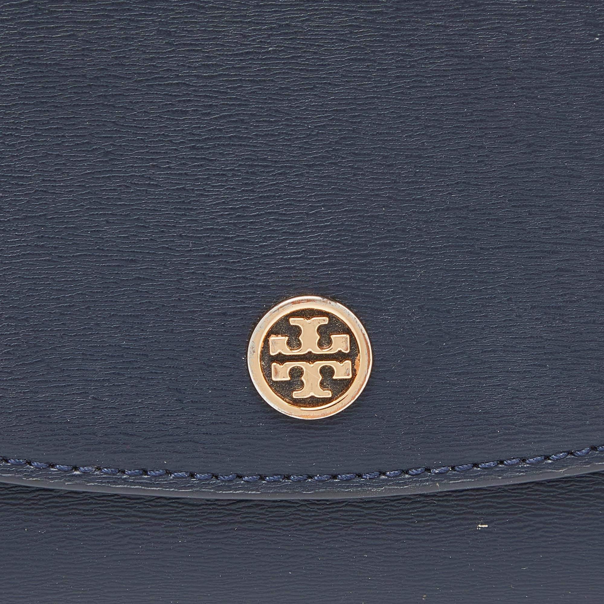 Women's Tory Burch Blue Leather Robinson Flap Trifold Wallet