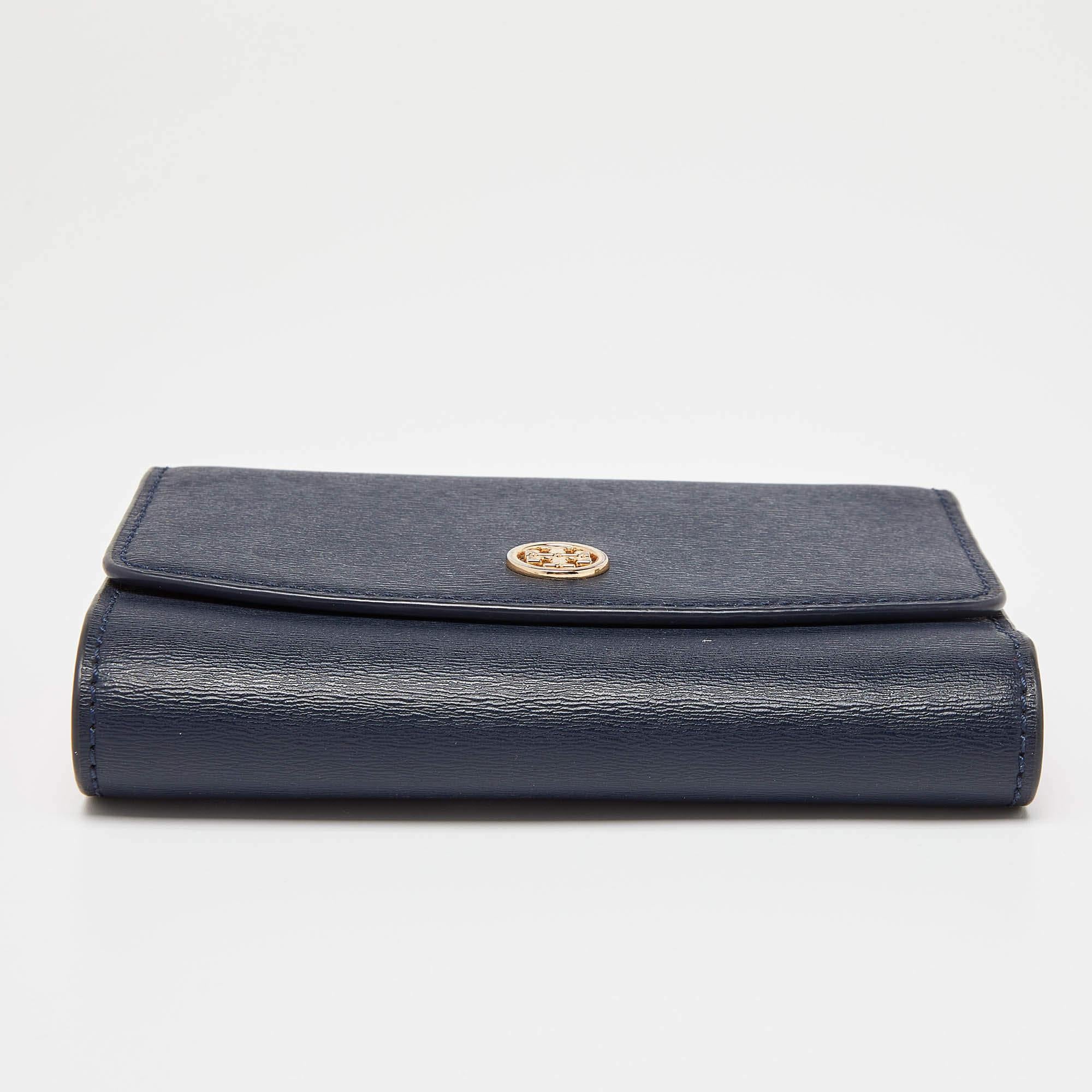 Tory Burch Blue Leather Robinson Flap Trifold Wallet 1