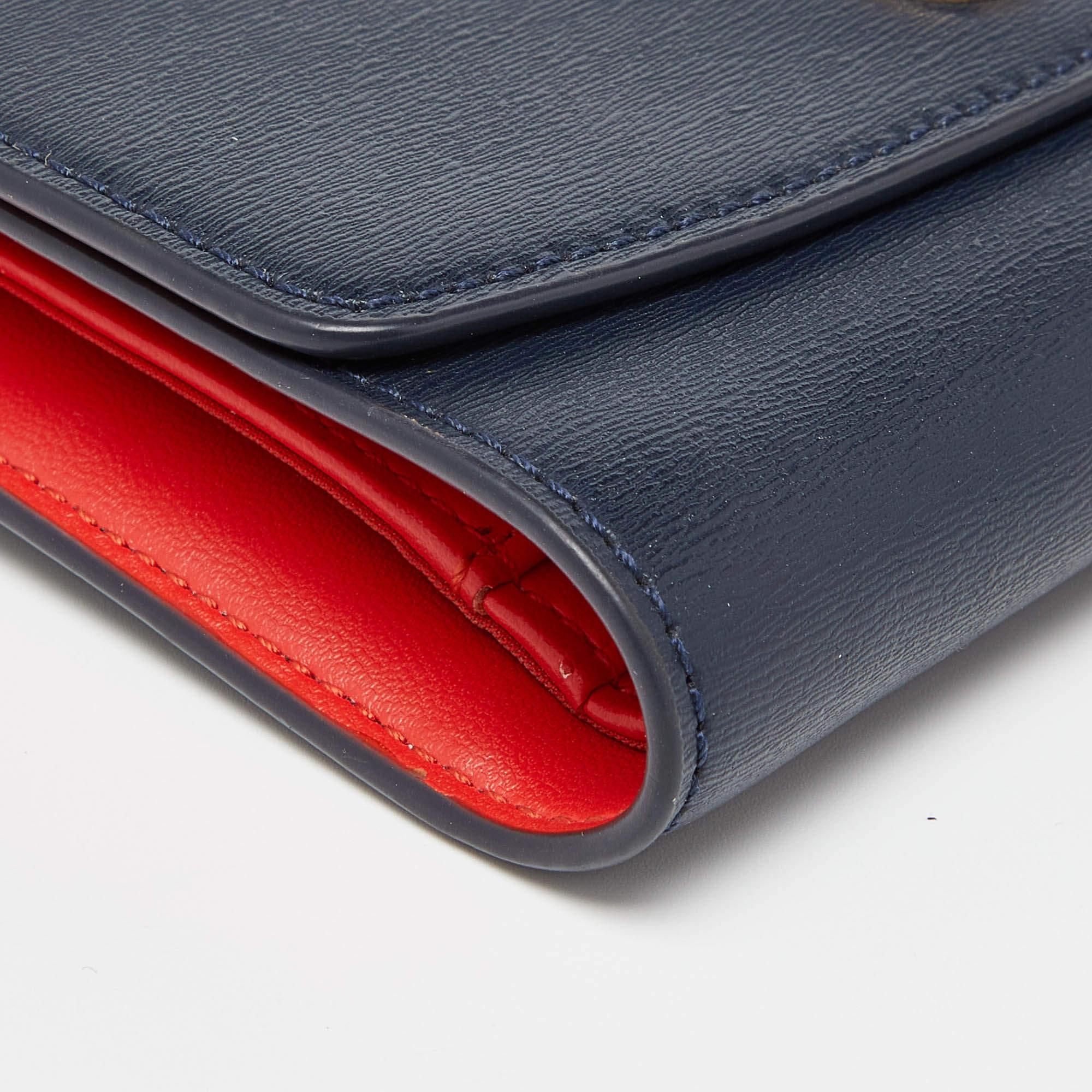 Tory Burch Blue Leather Robinson Flap Trifold Wallet 3