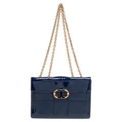 Tory Burch Blue Patent Leather Gemini Link Shoulder Bag