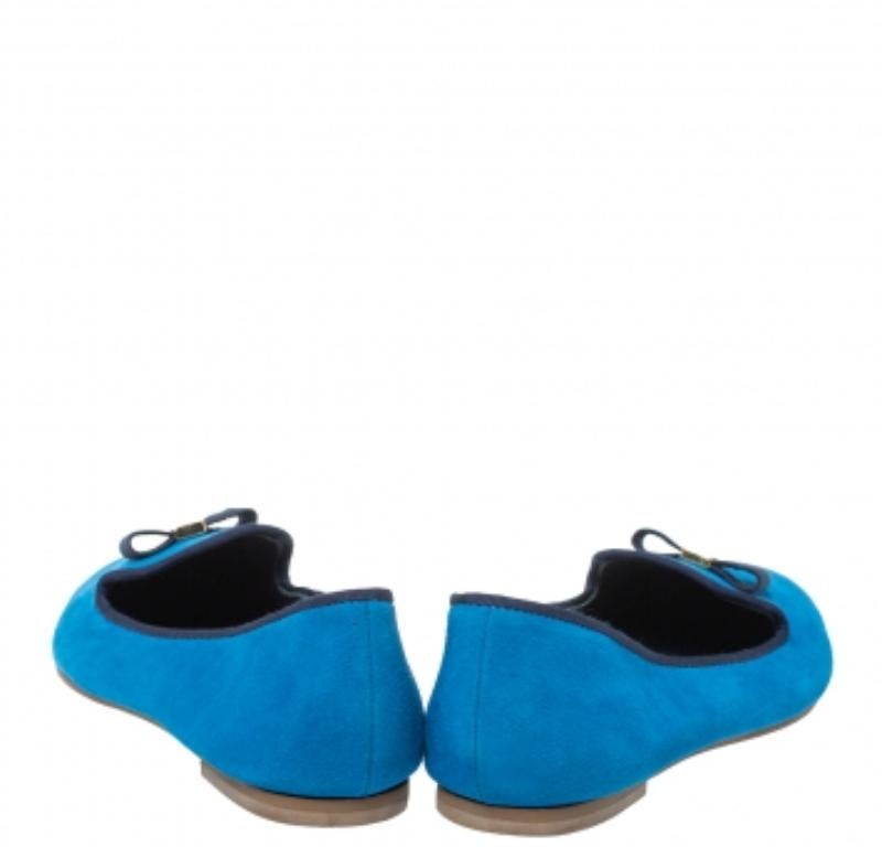Women's Tory Burch Blue Suede Leather Bow Slip On Loafers Size 38 For Sale