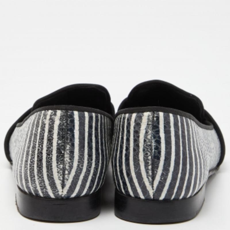 Tory Burch Blue/White Stripe Snakeskin Embossed Leather Slippers Taglia 38 in vendita 1