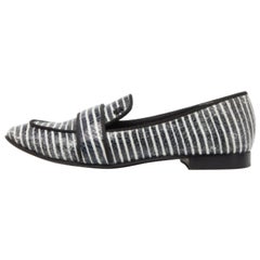 Tory Burch Blue/White Stripe Snakeskin Embossed Leather Slippers Taglia 38