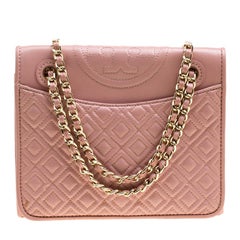 Tory Burch Blush Pink Leather Medium Fleming Shoulder Bag