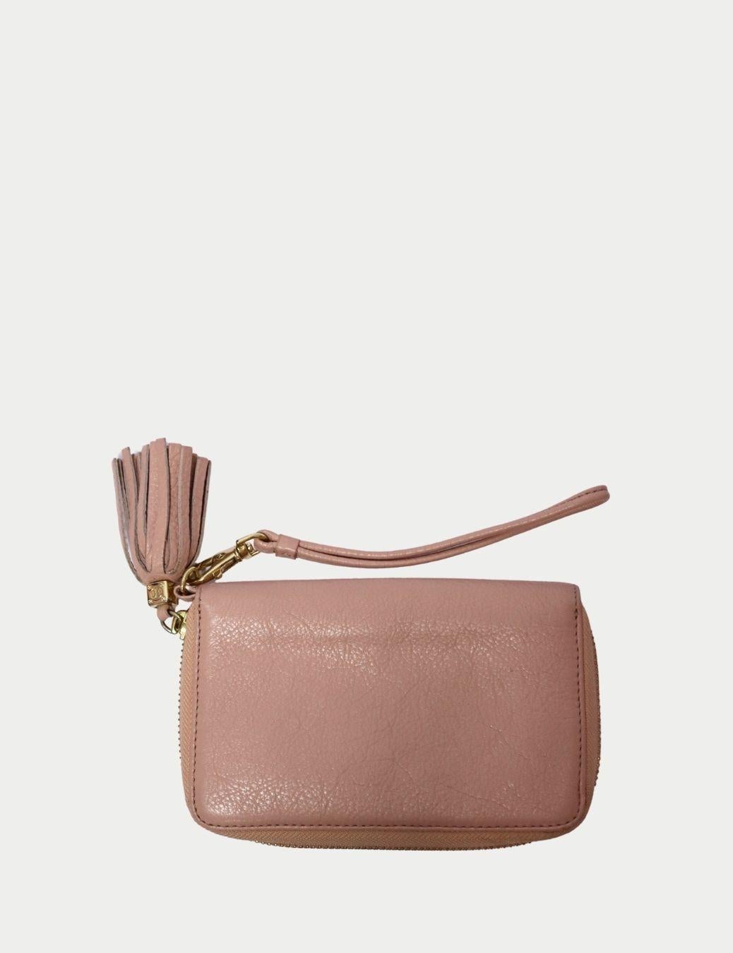 Marron Tory Burch Portefeuille zippé en cuir rose blush en vente