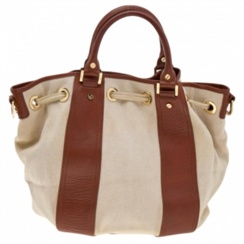 Tory Burch Brown/Beige Canvas And Leather Shoulder Bag 1