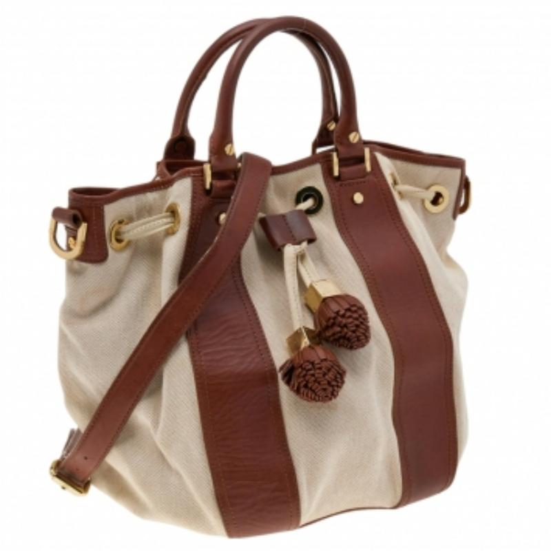 Tory Burch Brown/Beige Canvas And Leather Shoulder Bag 2