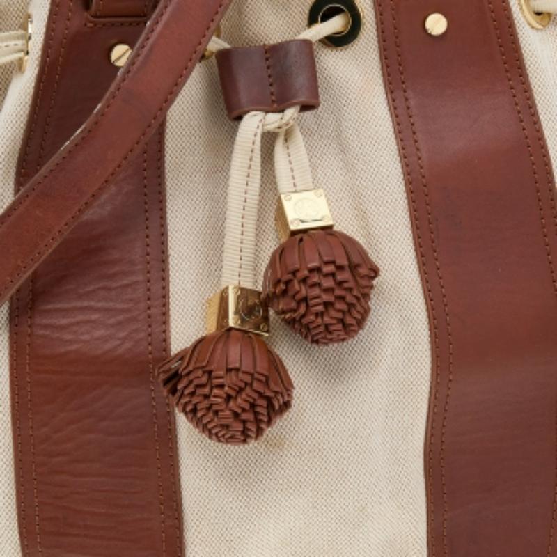Tory Burch Brown/Beige Canvas And Leather Shoulder Bag 3