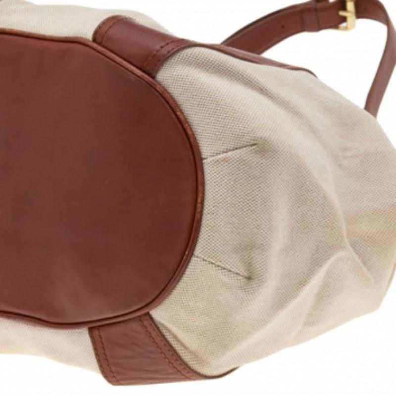 Tory Burch Brown/Beige Canvas And Leather Shoulder Bag 4