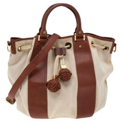 Bolso de hombro de lona y piel marrón/beige de Tory Burch