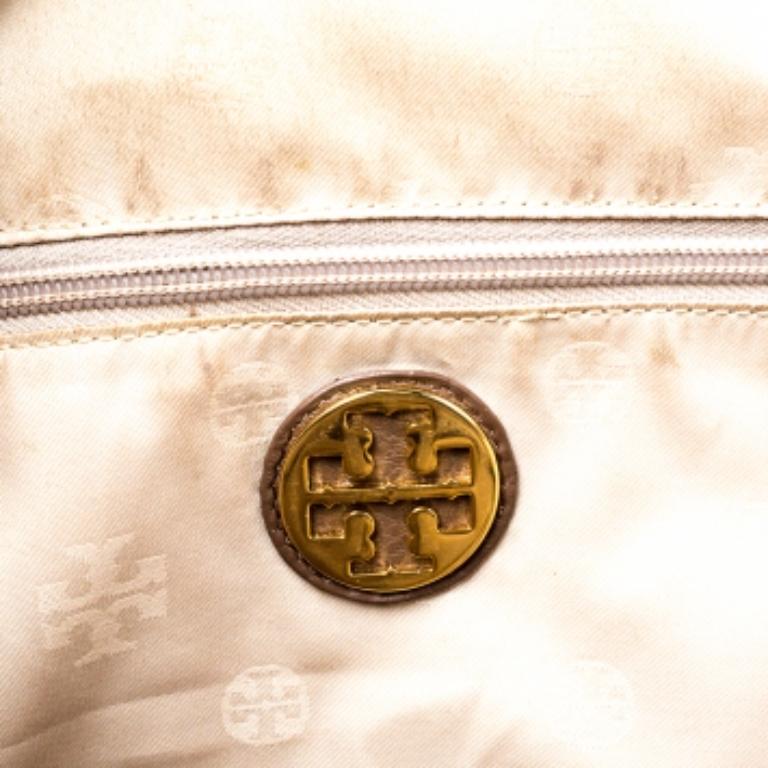 Tory Burch Brown/Beige Leather Shopper Tote For Sale 5