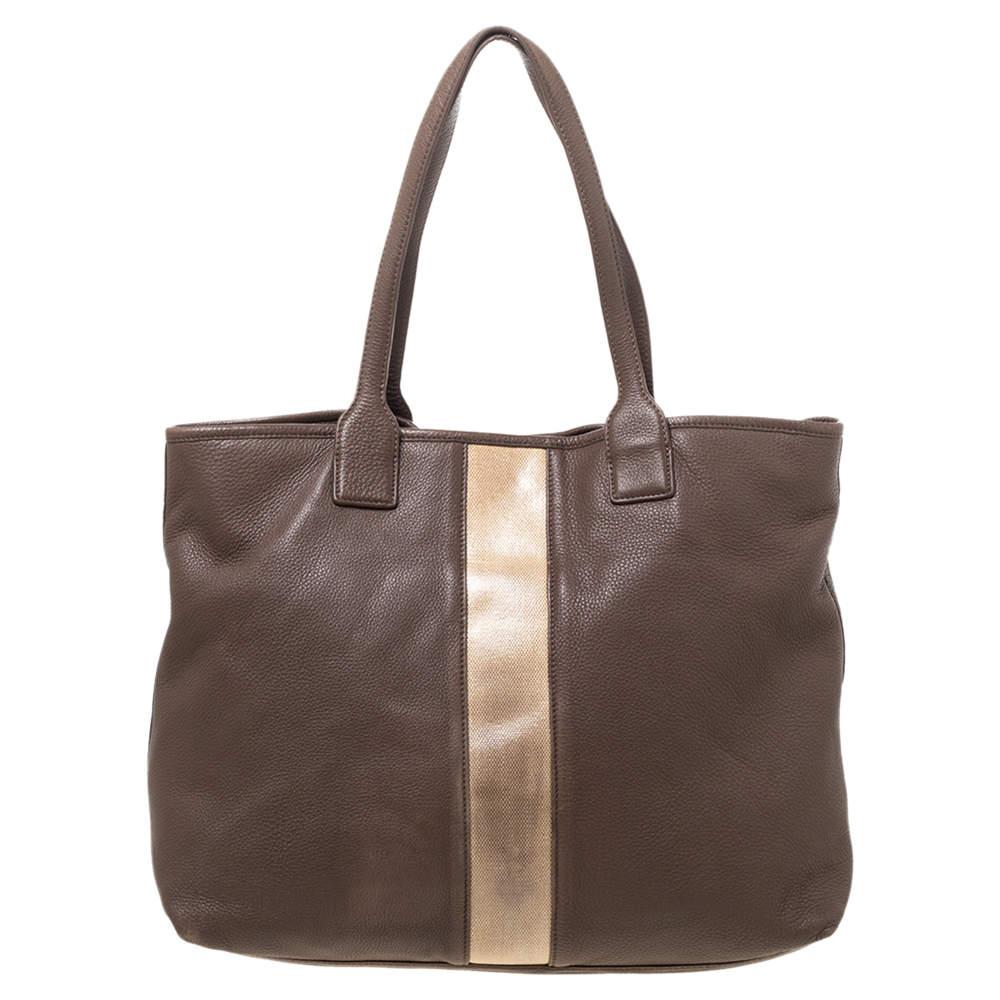 Tory Burch Brown/Beige Leder-Shopper-Tasche im Zustand „Gut“ in Dubai, Al Qouz 2