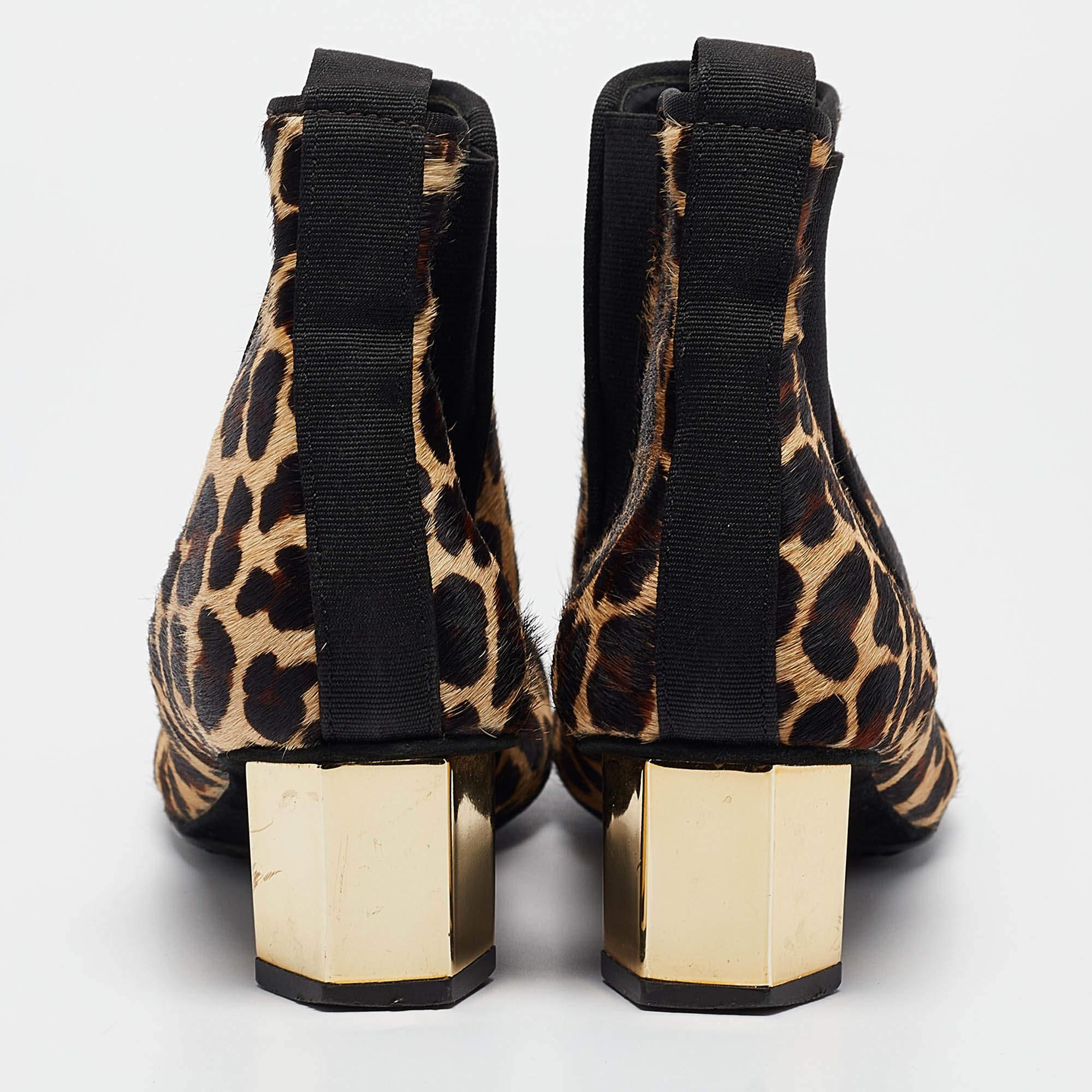 Women's Tory Burch Brown/Beige Leopard Print Calf Hair Ankle Boots Size 38.5 For Sale