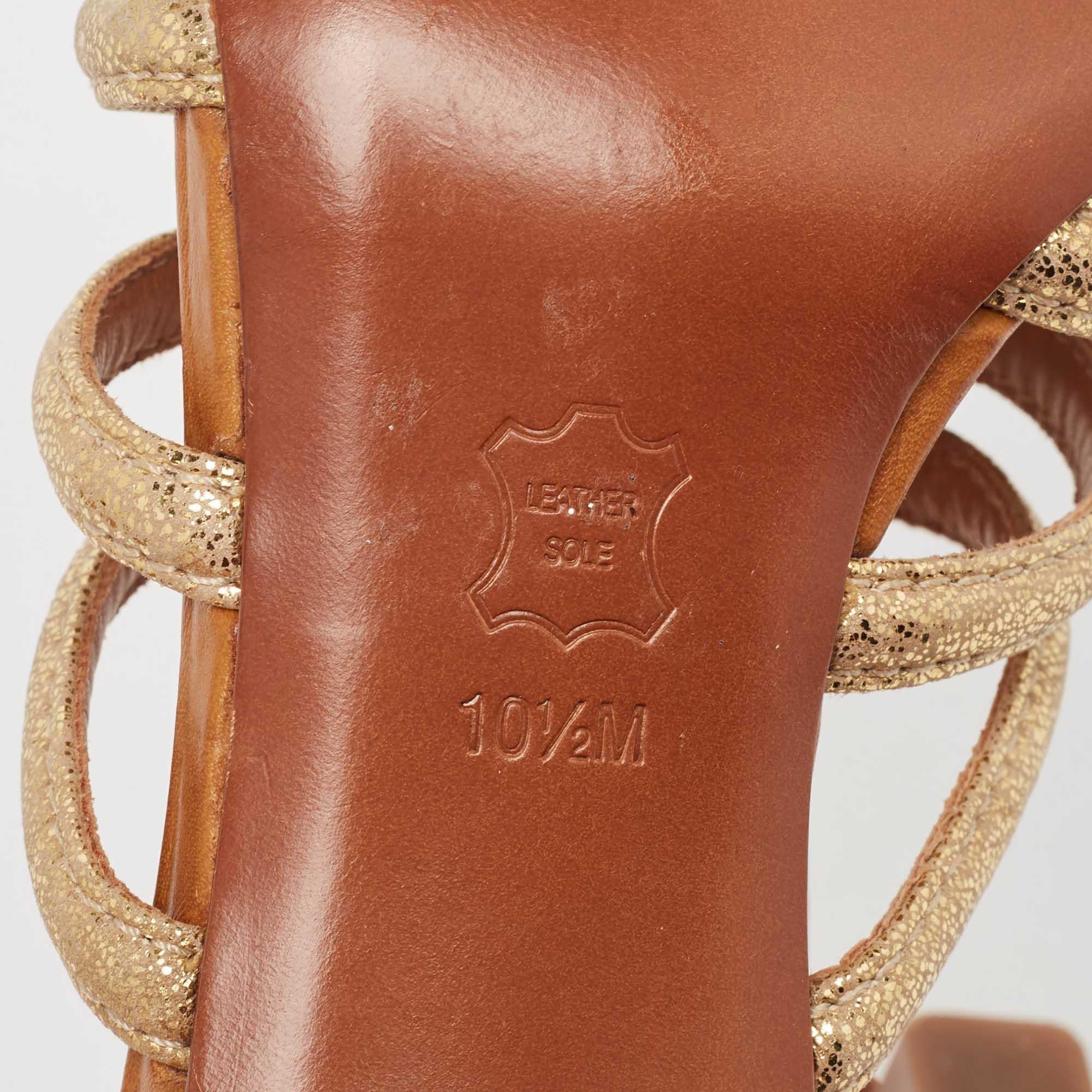 Tory Burch Brown/Gold Leather and Glitter Suede Charlene Sandals Size 41 For Sale 4