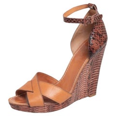 Tory Burch - Sandales à semelles compensées en cuir et python Brown - Taille 40