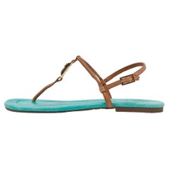 Tory Burch Brown Leather Ankle Strap Flat Sandals Size 38