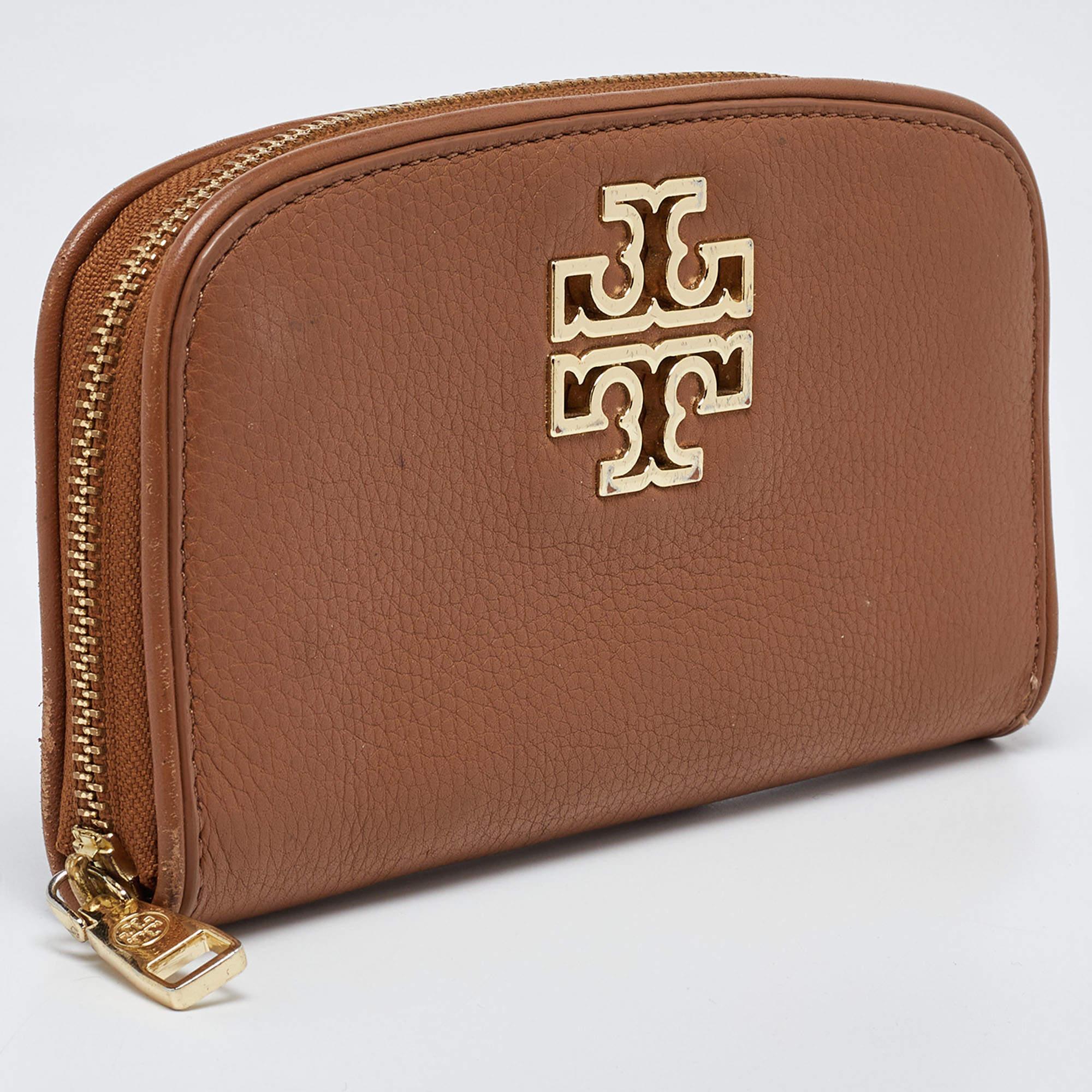 Women's Tory Burch Brown Leather Britten Zip Around Wallet For Sale