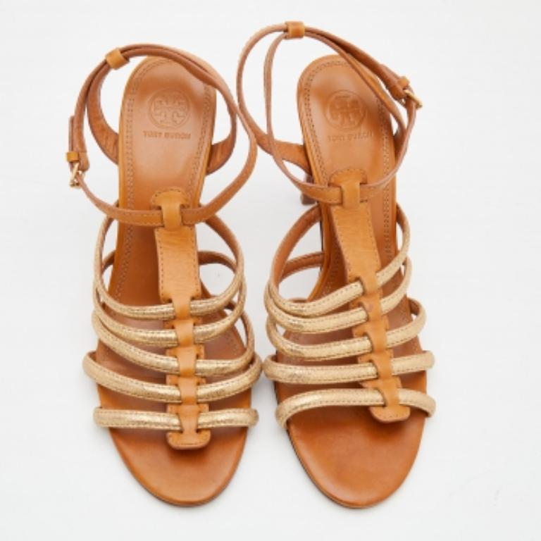 Tory Burch Brown Leather Charlene Gladiator Sandals Size 41 In Good Condition In Dubai, Al Qouz 2