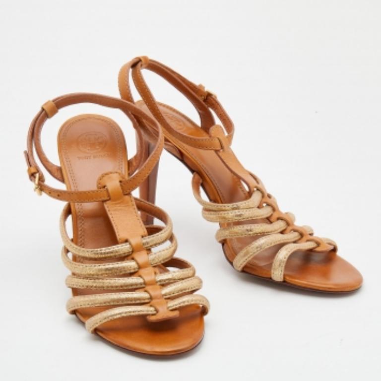 Women's Tory Burch Brown Leather Charlene Gladiator Sandals Size 41