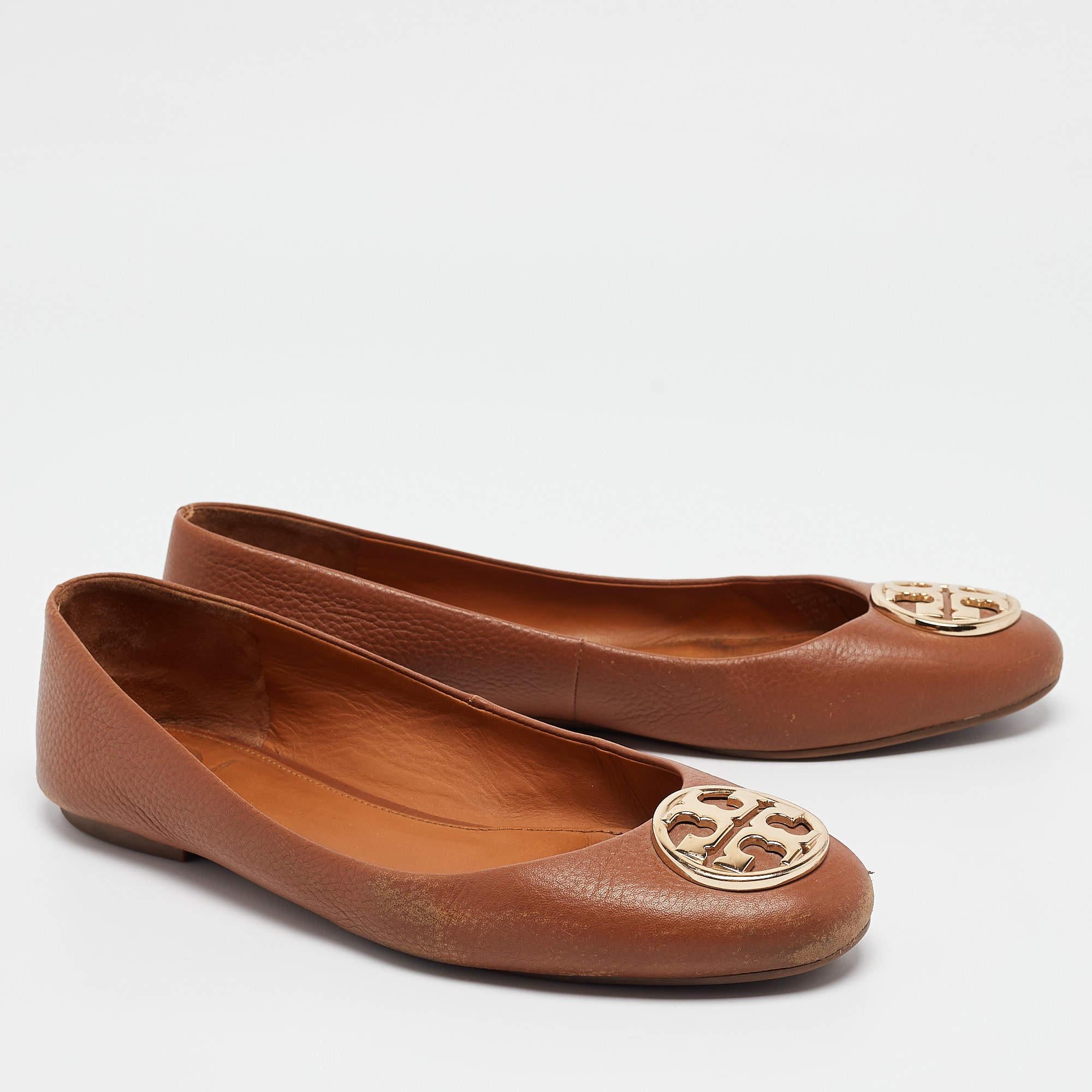 Women's Tory Burch Brown Leather Chelsea Ballet Flats Size 39.5 For Sale